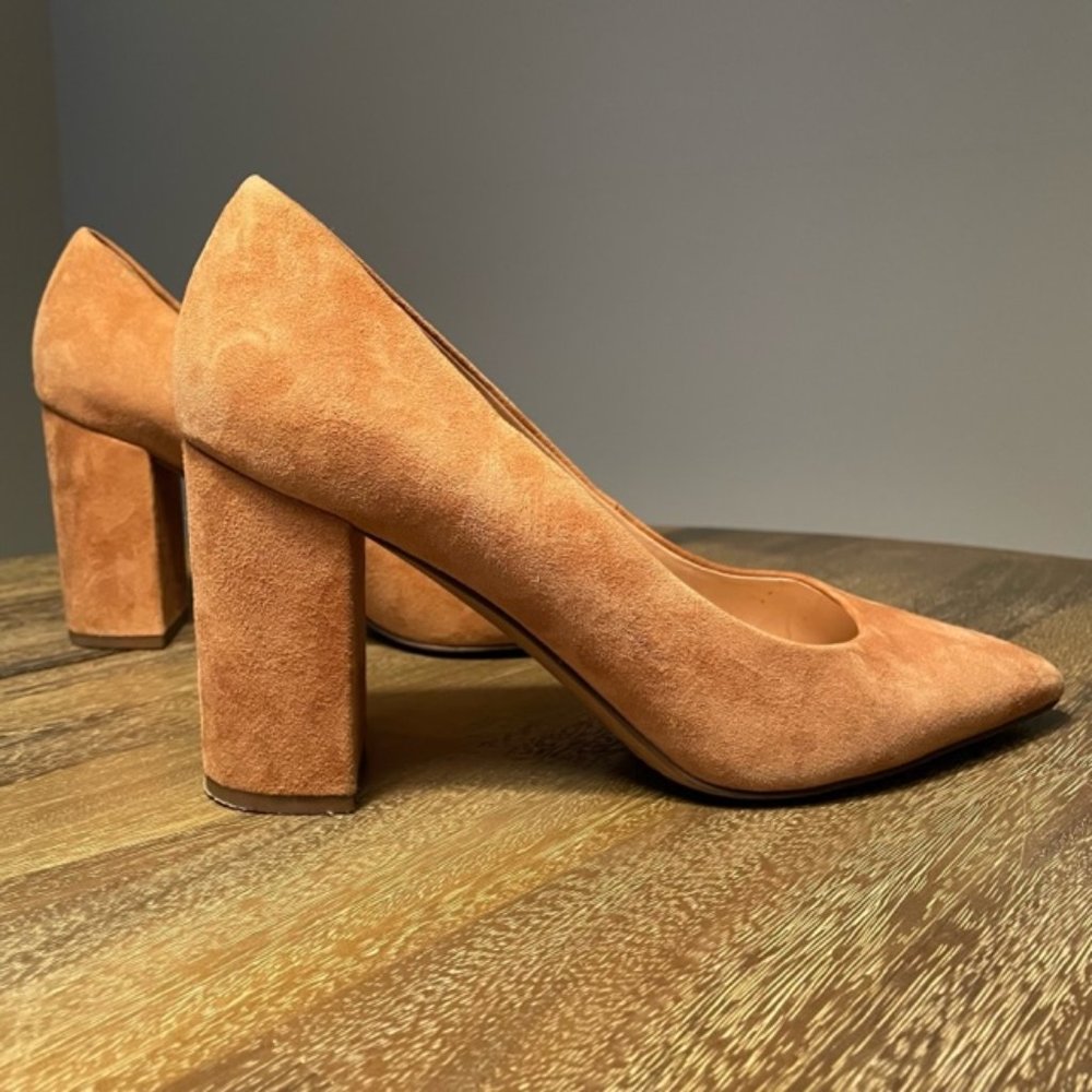 Franco Sarto Suede Block Heel Pumps in Tan